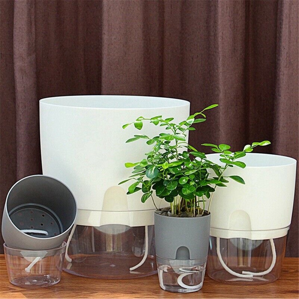 Chậu Trồng Cây Thủy Canh 2 Tầng Trong Suốt Tự Tưới Nước Tiện Dụng