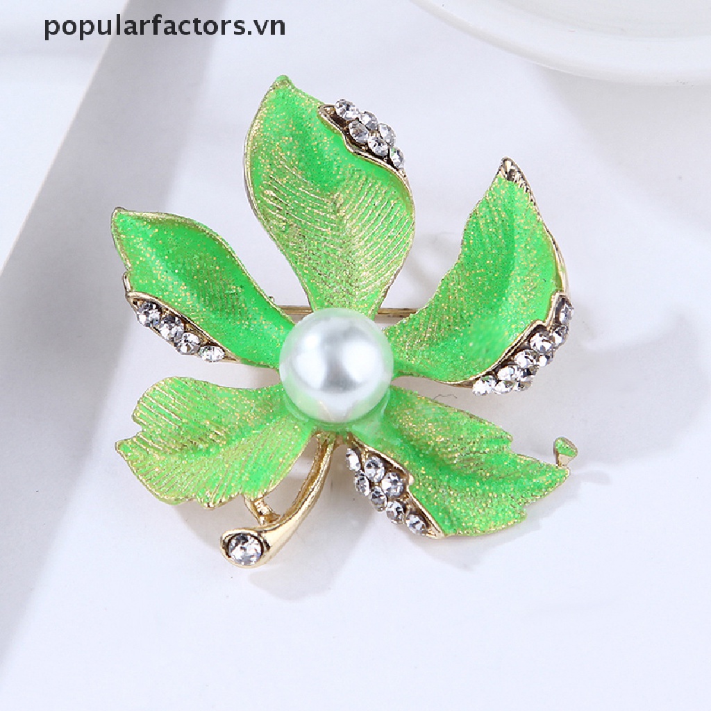 Ghim Cài Áo Hình Lá Phong Đính Ngọc Trai Nhân Tạo Thời Trang