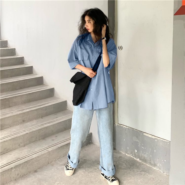 Áo Sơ Mi Hai Túi Nắp Unisex Nam Nữ, Áo Sơ Mi Ngắn Tay Nhiều Màu Freesize Chất thô tàu mát mịn - Lim Fashion