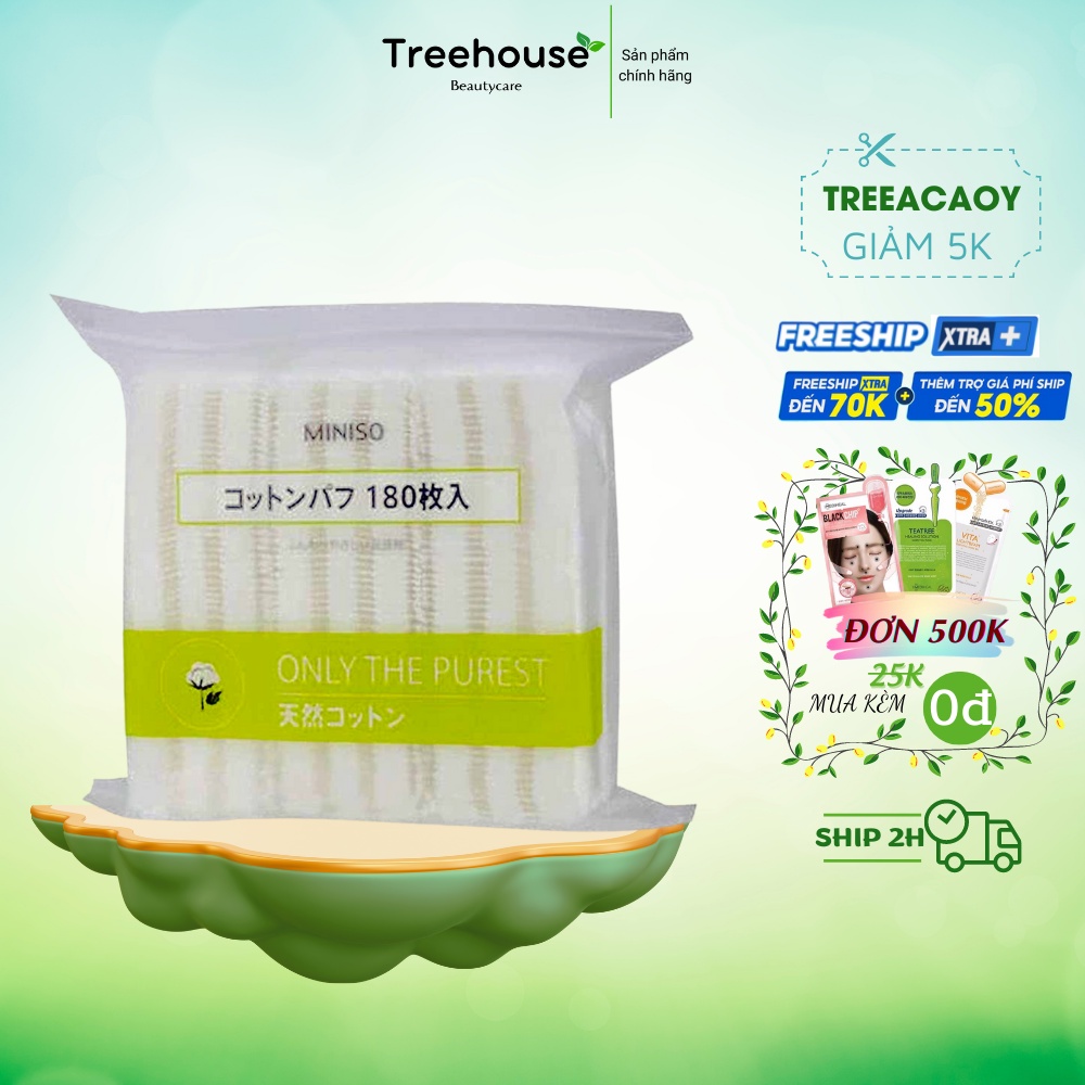 Bông tẩy trang MINISO Miếng mềm 180 tờ Khăn lau mặt mỹ phẩm Màu trắng TREEHOUSE SHOP