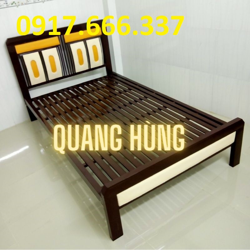 GIƯỜNG SẮT HỘP VUÔNG CAO CẤP ĐẦU NỆM SỌC VÀNG 1M2 GIÁ RẺ