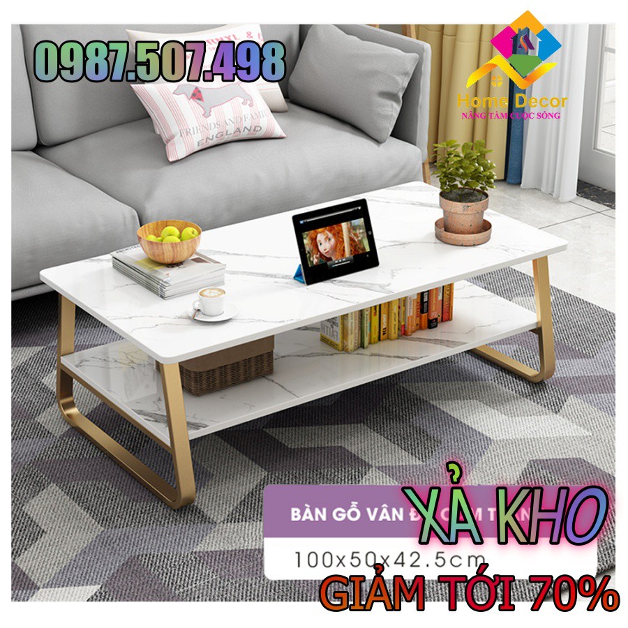 Bàn trà chữ nhật ngồi bệt hoặc ngồi cao với ghế Sofa - Bàn trà sofa hoạ tiết vân đá cẩm thạch (kích thước 100x60x42cm)