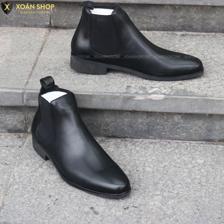 ( TẶNG LÓT TĂNG CHIỀU CAO) GIÀY DA NAM CHELSEA BOOT B002 DA LÌ MÀU ĐEN, ĐẾ CAO SU ĐÚC CAO 3-4CM DÀNH CHO NAM | BigBuy360 - bigbuy360.vn