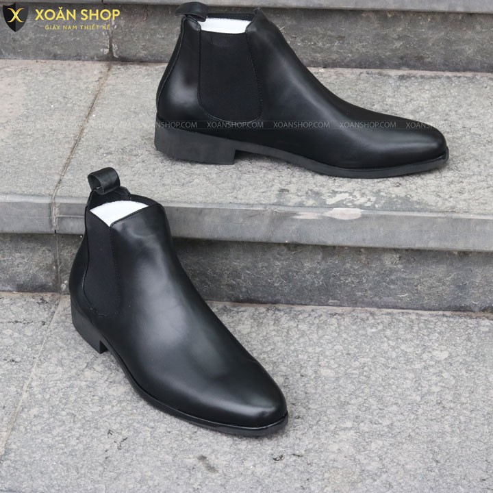 TẶNG LÓT TĂNG CHIỀU CAO - VIDEO - Giày CHELSEA BOOT Nam Việt Nam - Da PU, Đế Cao Su Đúc - B002 Màu Đen