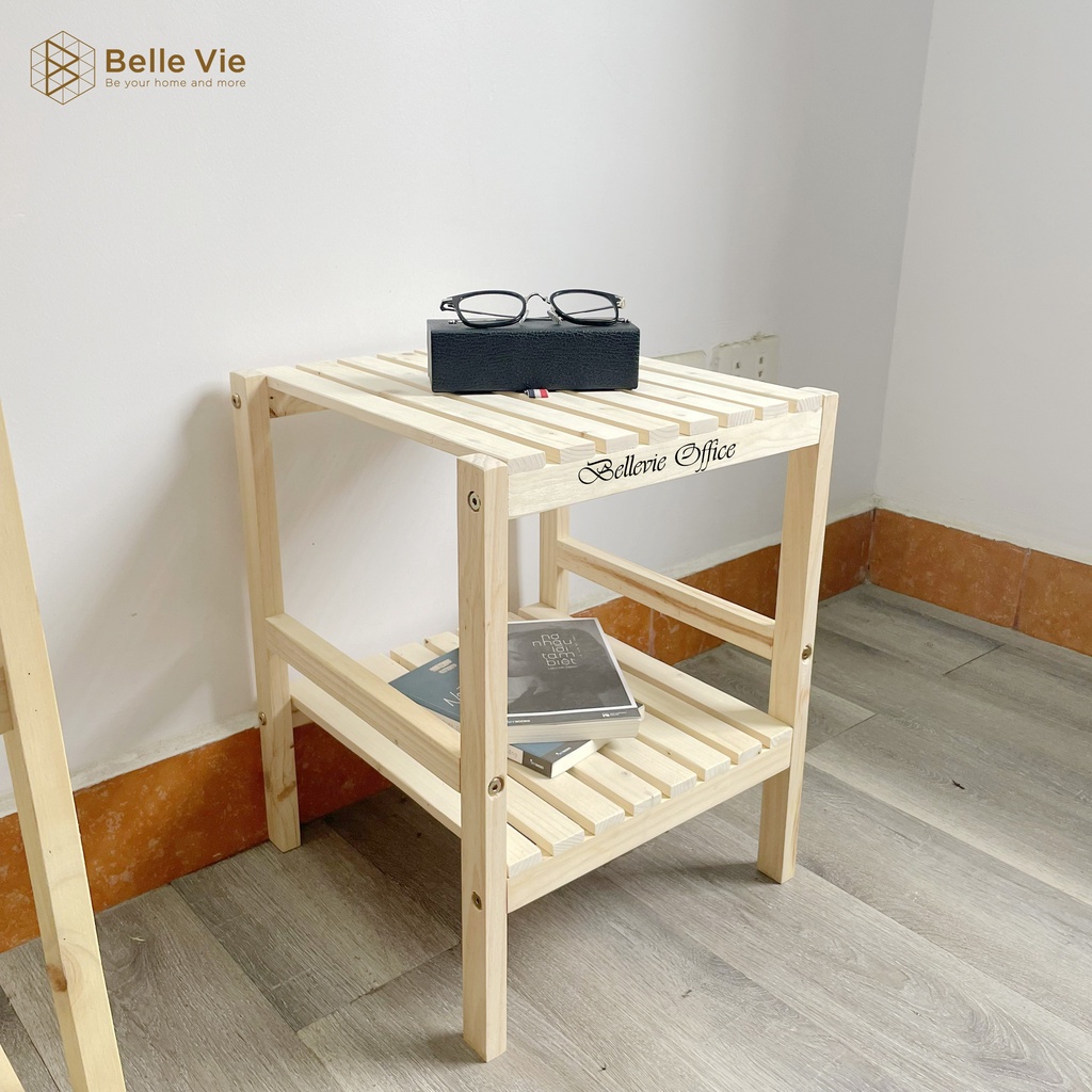 Kệ Đầu Giường BELLEVIE Tab Đầu Giường, Kệ Đa Năng Khung Gỗ Mặt Nan 2 Tầng - KDG NG