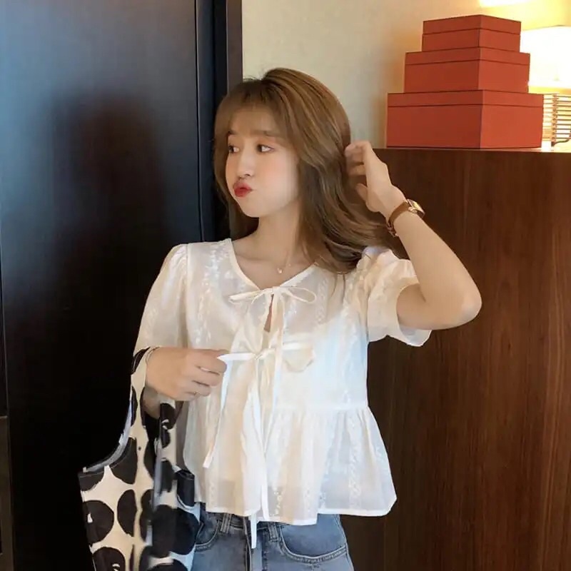 Áo Croptop kiểu babydoll nữ tay ngắn kèm áo lót trong phong cách Hàn Quốc mã QD0142