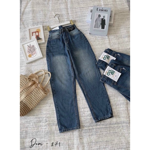 Quần Jeans Baggy Nữ Màu Lạ Basic Cạp Cao Siêu Đẹp