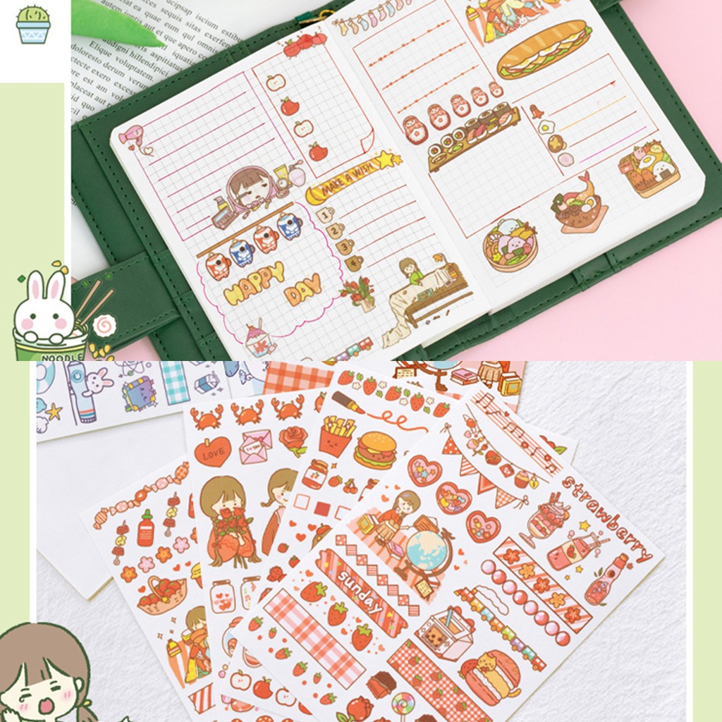 Set 4 tấm sticker mẫu cô bé đáng yêu màu sắc rực rỡ