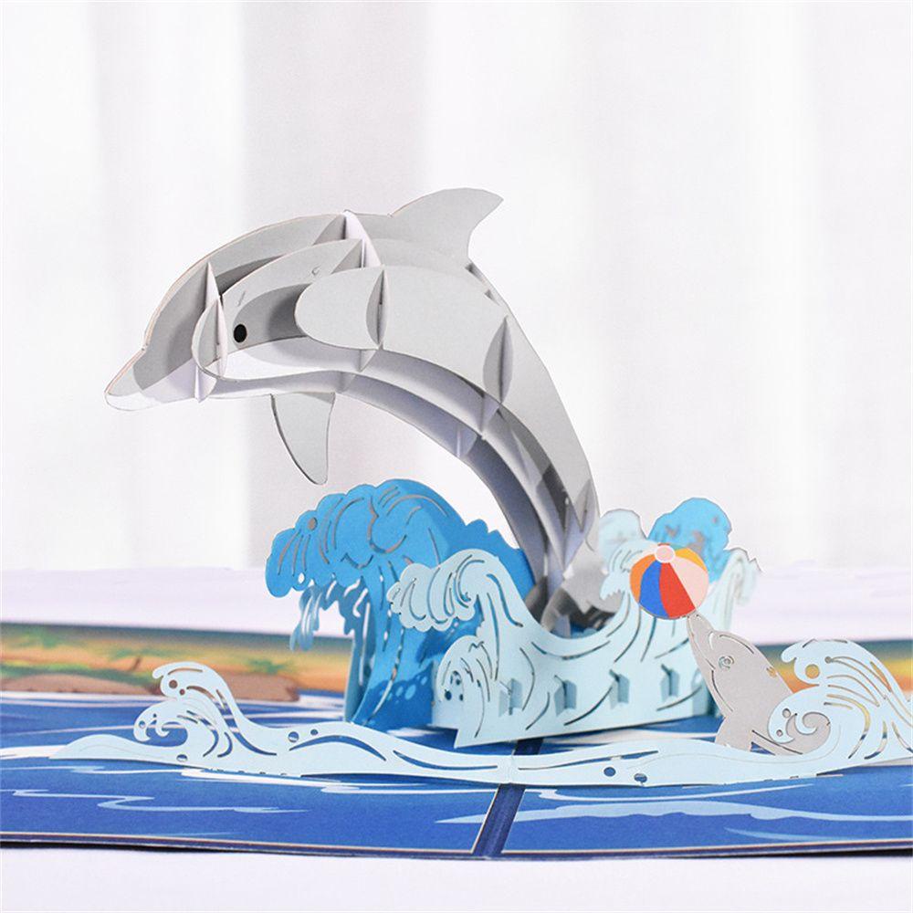 Kent 3D birthday card new creative three-dimensional greeting card handmade paper carving children's animal birthday universal card dolphin butterfly alpaca hummingbird