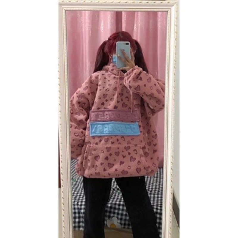 Áo hoodie bông lông cừu có lót bông dày dặn