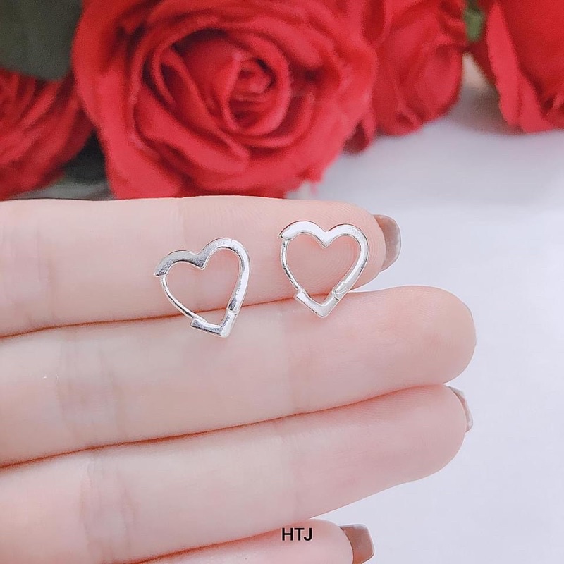 Bông tai tim dạng bấm cá tính size lớn , chuẩn bạc ta