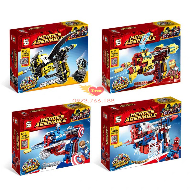lắp ráp Lego Súng đồ chơi Của Batman Ironman Captain America Người nhện marvel ( cada lục bạc ) Xếp hình cho bé trai