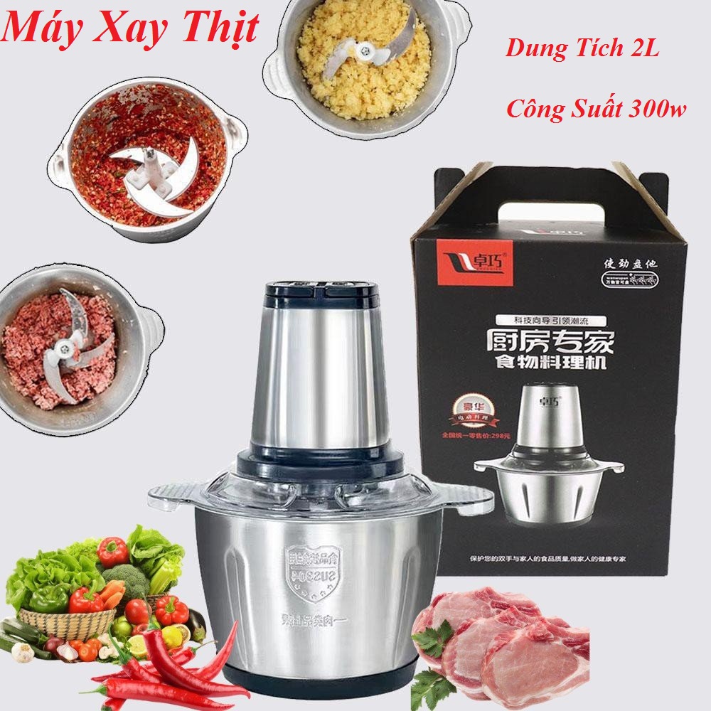 Máy Xay Đa Năng Cối Inox 304 Dày Dặn, Máy Xay Thịt Cá Cao Cấp Công Suất Lớn 300W, Dung Tích 2L - BẢO HÀNH UY TÍN