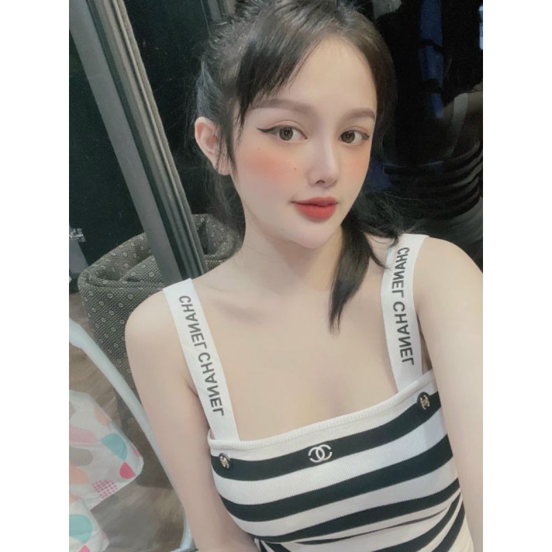 Áo 2 dây chữ kẻ ngang hàng QC