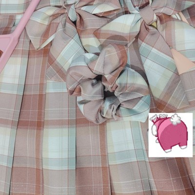 Sét JK 7 Móm Váy Kẻ 42cm Bling Bling, Aó,  Nơ,Buộc tóc, Bảng Tên, Móc