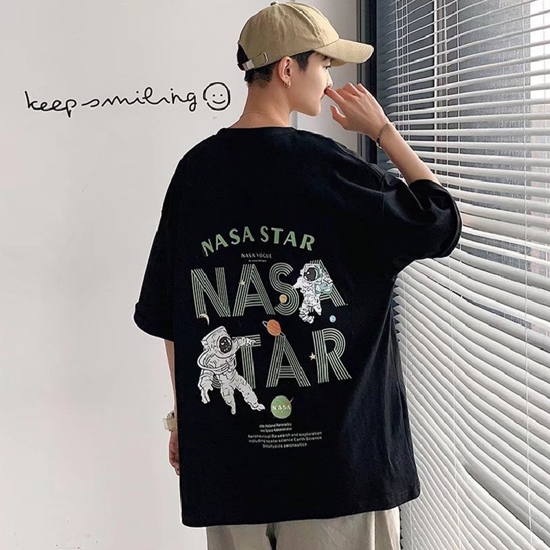 Áo Thun Tay Ngắn Dáng Rộng In Hình Phi Hành Gia Thời Trang Hàn Quốc Phong Cách Hip Hop Đường Phố Cỡ Lớn M-8XL Cho Nam