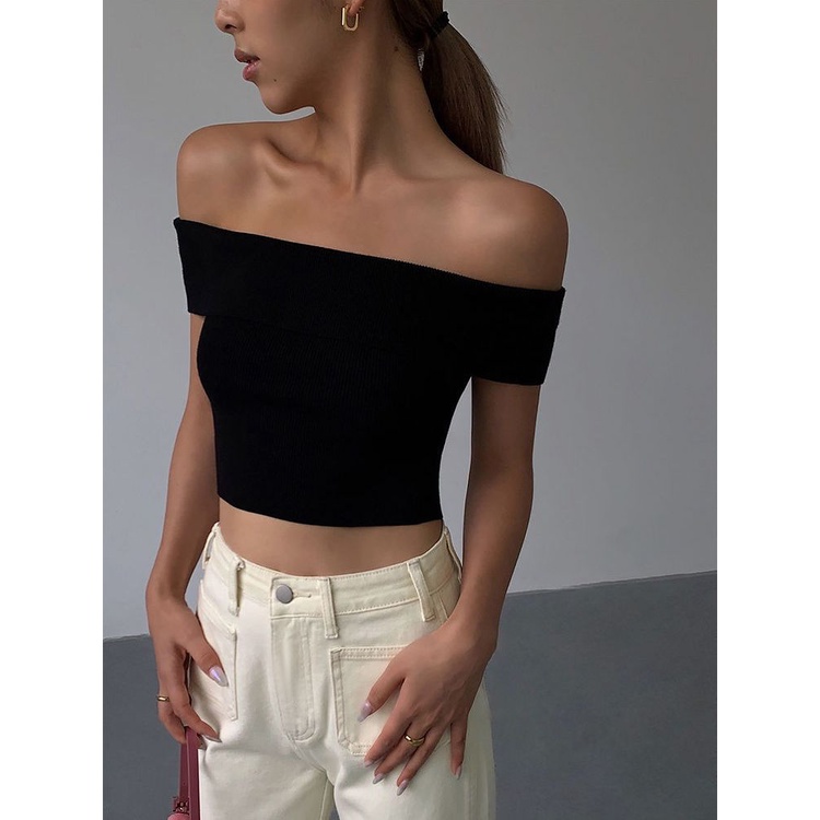 ℡☇Áo Thun Tay Ngắn Lệch Vai Màu Trắng Phong Cách Âu Mỹ Thời Trang Mùa Hè Mới 2022 Dành Cho Bạn Nữ