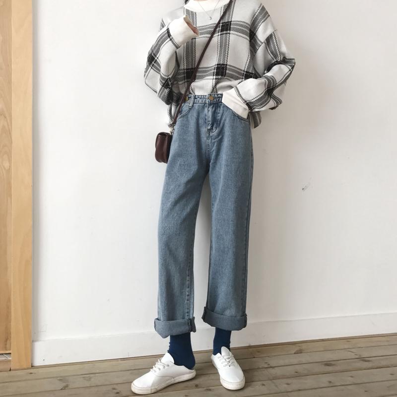 Quần denim ống suông thời trang xuân thu trẻ trung