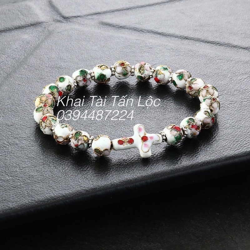 Vòng tay chuỗi hạt Mân Côi cầu nguyện tráng men kèm hộp sang trọng