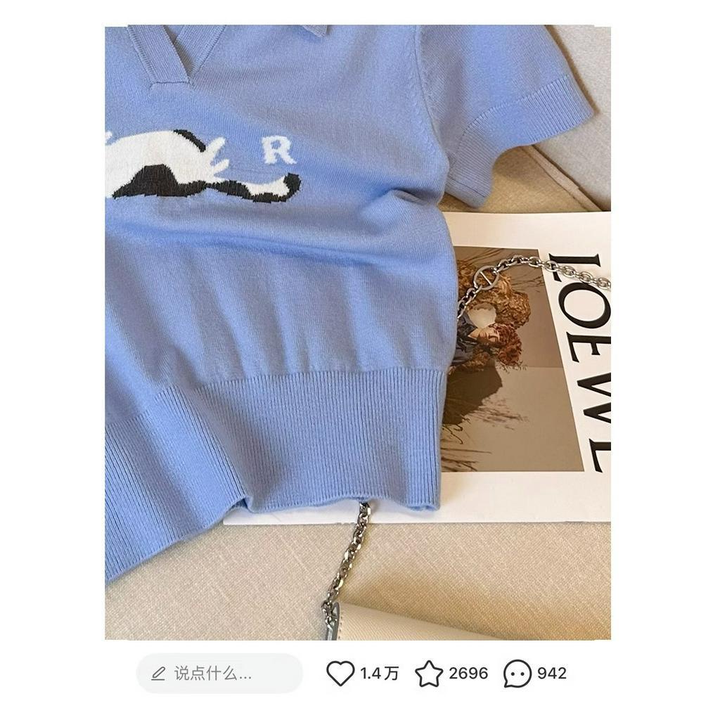 Áo Thun Polo Tay Ngắn In Họa Tiết Hoạt Hình Phong Cách Hàn Quốc Thời Trang Mùa Hè Cho Nữ