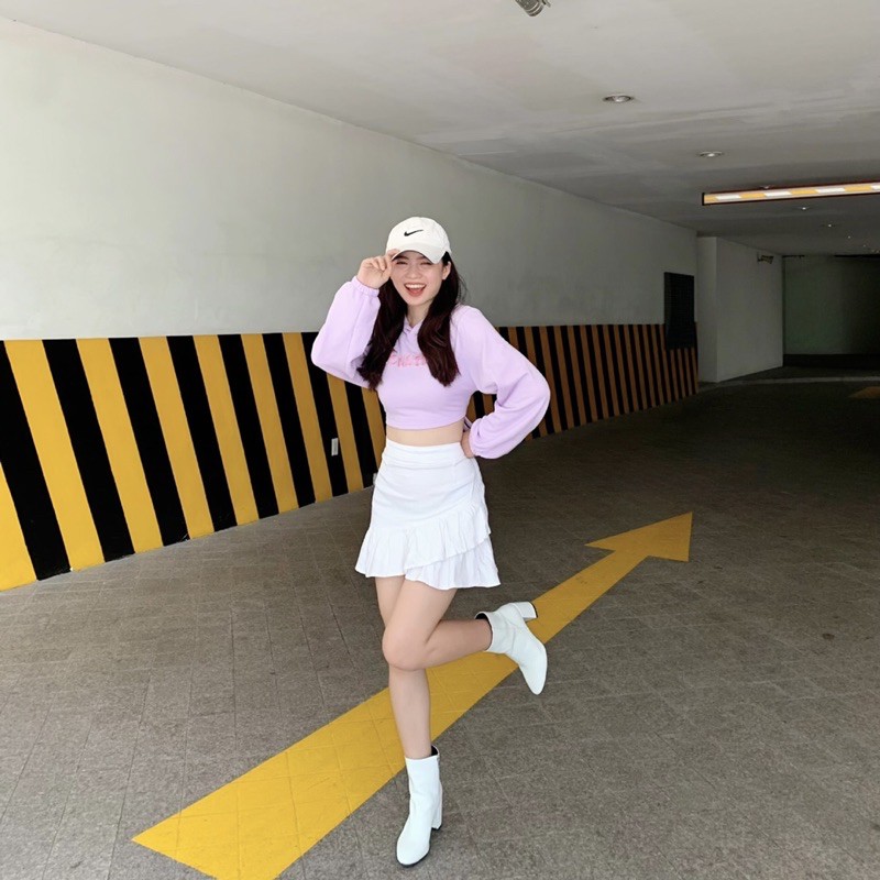 Cropped Hoodie Móntier- Áo Hoodie form croptop màu tím pastel xinh xắn