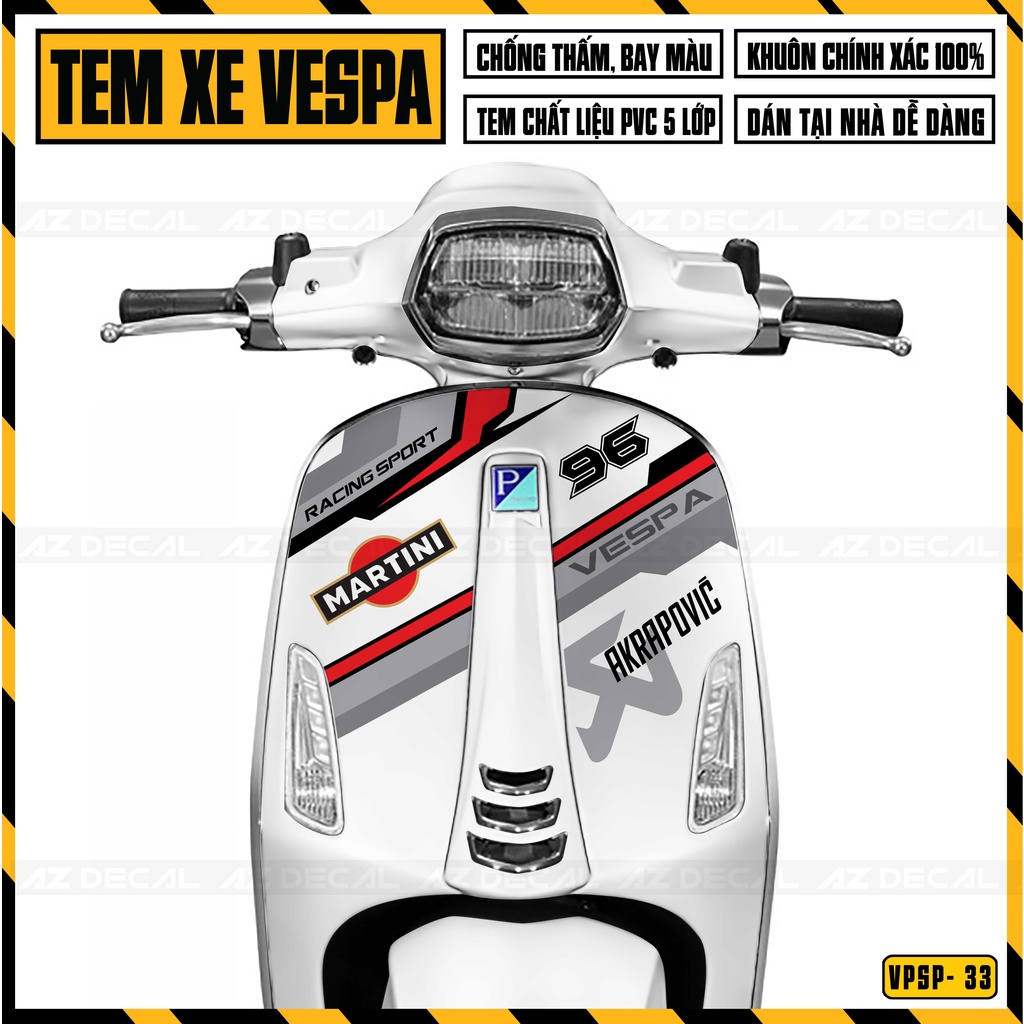 Tem Xe Vespa Sprint / Primavera Mẫu Martini | VPSP33 | Decal Dán Xe Vespa Mọi Màu Đen, Trắng, Đỏ,...