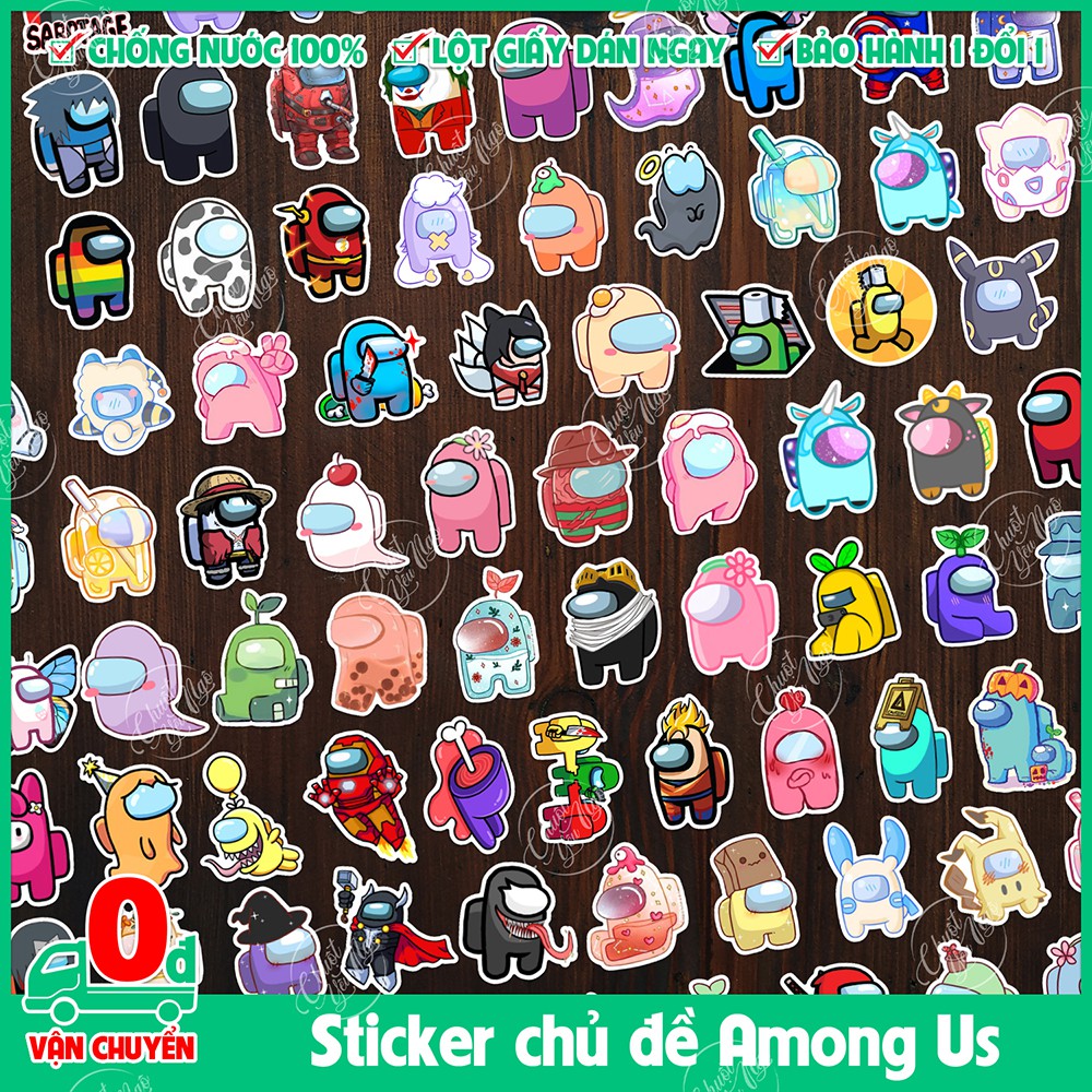 Combo 60/120/180 sticker decal nhựa chống nước Among Us ma sói không gian dán trang trí laptop điện thoại | BigBuy360 - bigbuy360.vn