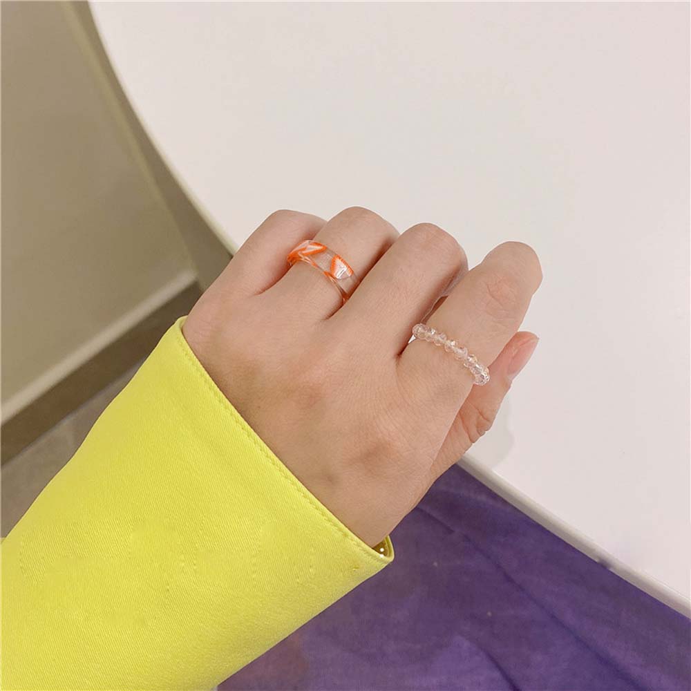 DOREEN Cute Index Finger Ring Retro Resin Acrylic Rings Fruit Candy Color Korean Geometric Beads Girls Fashion Jewelry