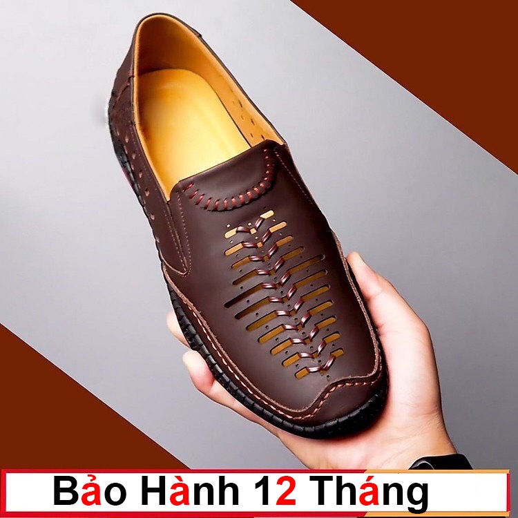 Giày mọi hè nam đục lỗ thoáng khi 2 màu nâu + đen bảo hành 12 tháng