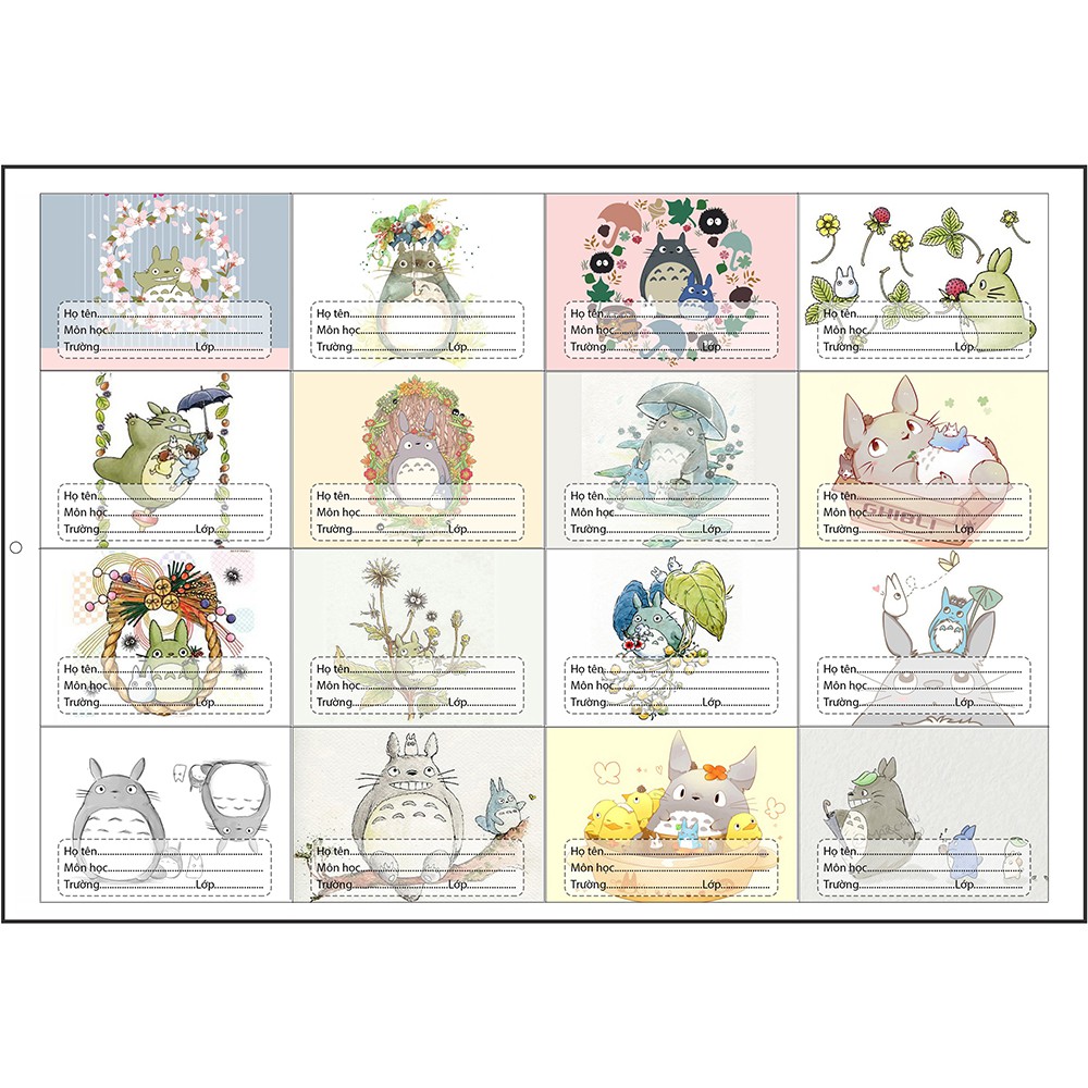 nhãn vở totoro NV9 hoạt hình set 16 chiếc có keo dán sẵn