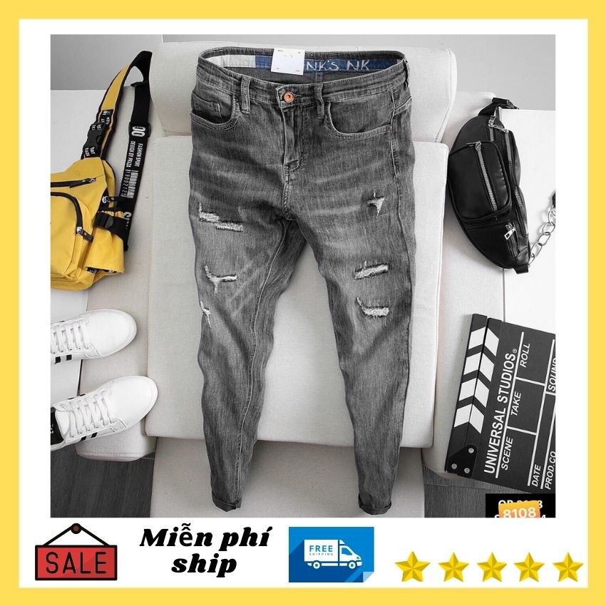 Quần jean nam cao cấp đẹp giá rẻ,quần bò màu xám rách xước TAKA 78 | BigBuy360 - bigbuy360.vn