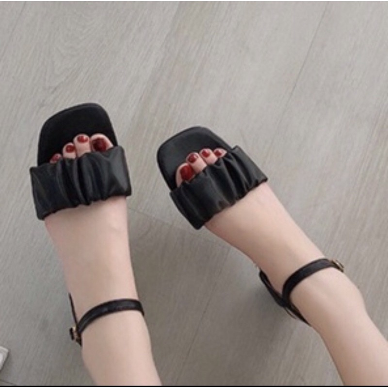 Giày Sandal Cao Gót 5p Phối Xếp Ly Xinh Xắn Chất Da Mềm Hàng Xuất Khẩu Mã-dd022
