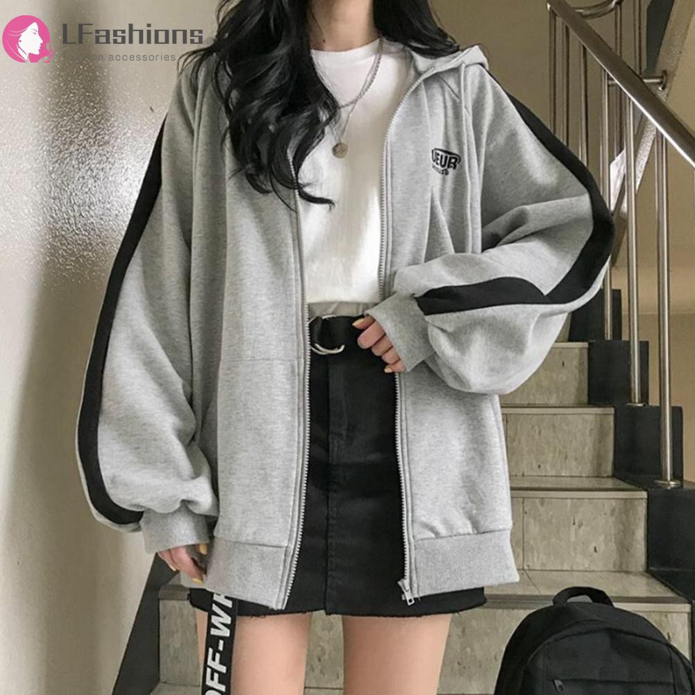 Áo hoodie dáng rộng có khóa kéo thời trang cho nữ