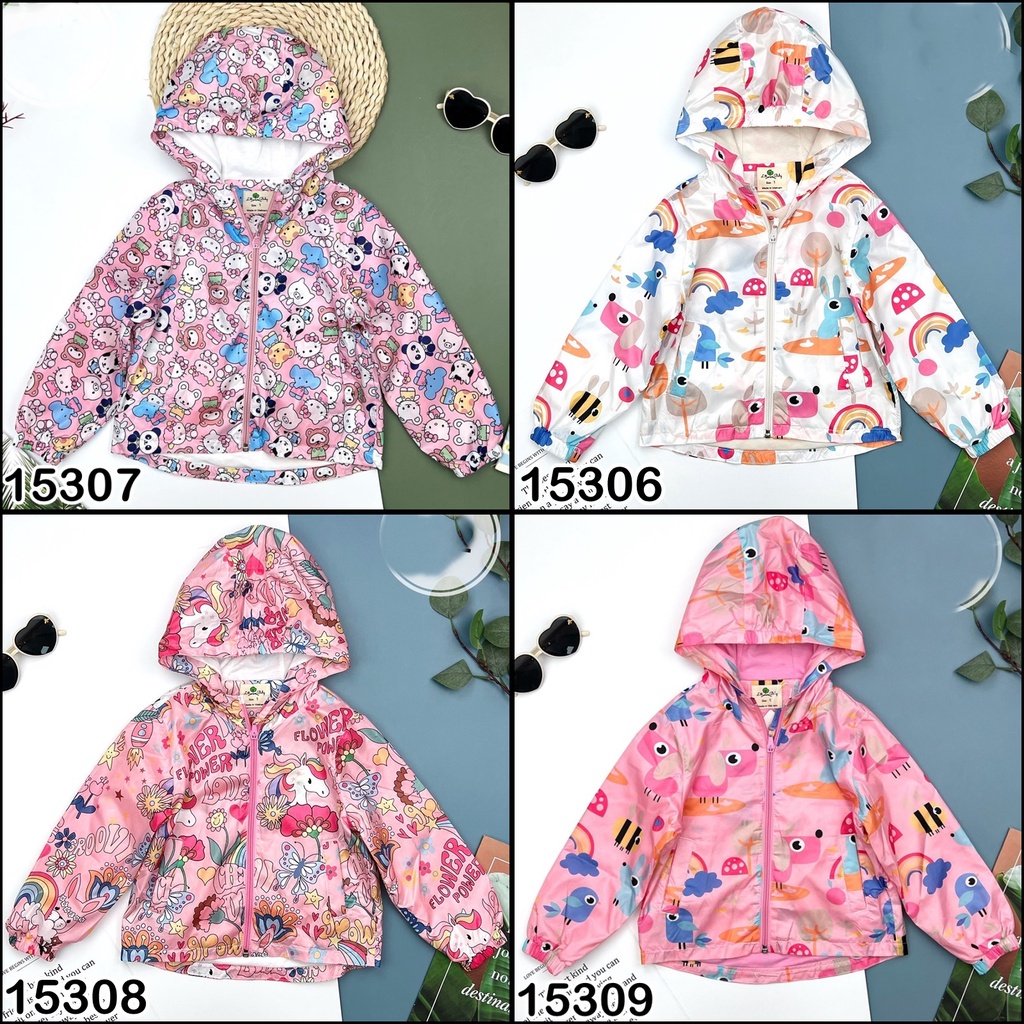 Áo khoác gió bé gái Bigbaby, chất dù có lót mỏng thoáng mát họa tiết dễ thương cho bé 1-10T