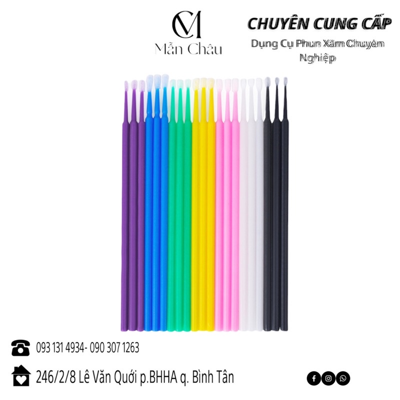 Tăm Bông Nhựa Nối Mi 100 Que 1 Túi Đủ Màu