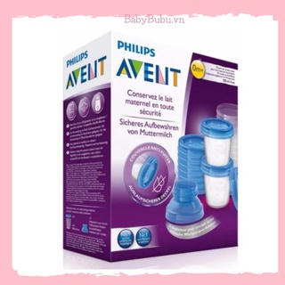 Cốc trữ sữa Avent (bộ 10 cốc và 2 cổ nối)