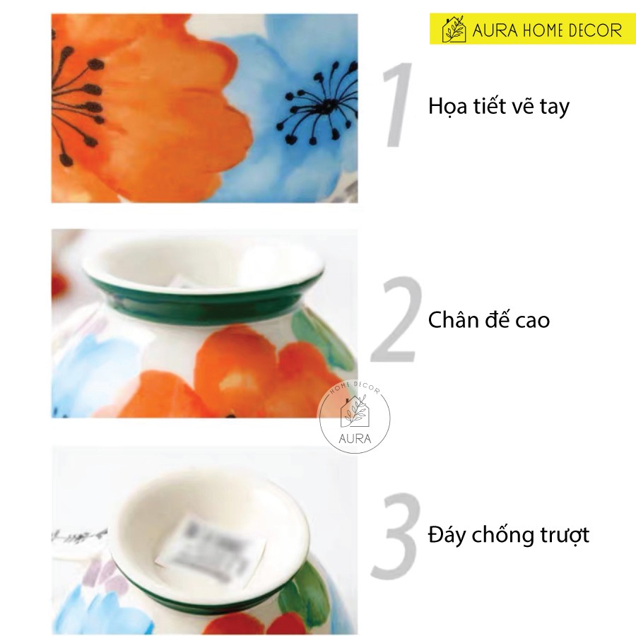 Cốc cafe sứ 400ml Châu Âu, gốm sứ họa tiết vẽ tay, tráng men thủ công, màu sắc rực rỡ