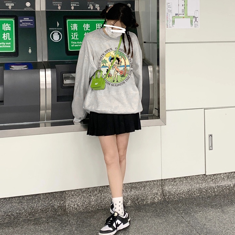 NRVP Áo Thun Tay Dài Oversize In Họa Tiết Phong Cách Hàn Quốc Thời Trang Cho Nam Và Nữ