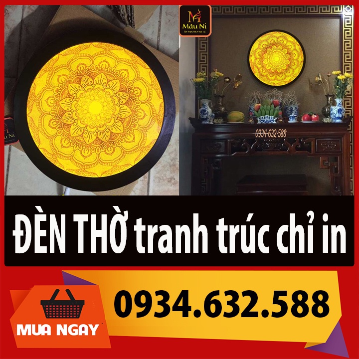 ĐÈN THỜ MÂU NI in tranh trúc chỉ 198, đèn vách ban thờ, để sau tượng phật [ Đèn hào quang vách ban thờ ]