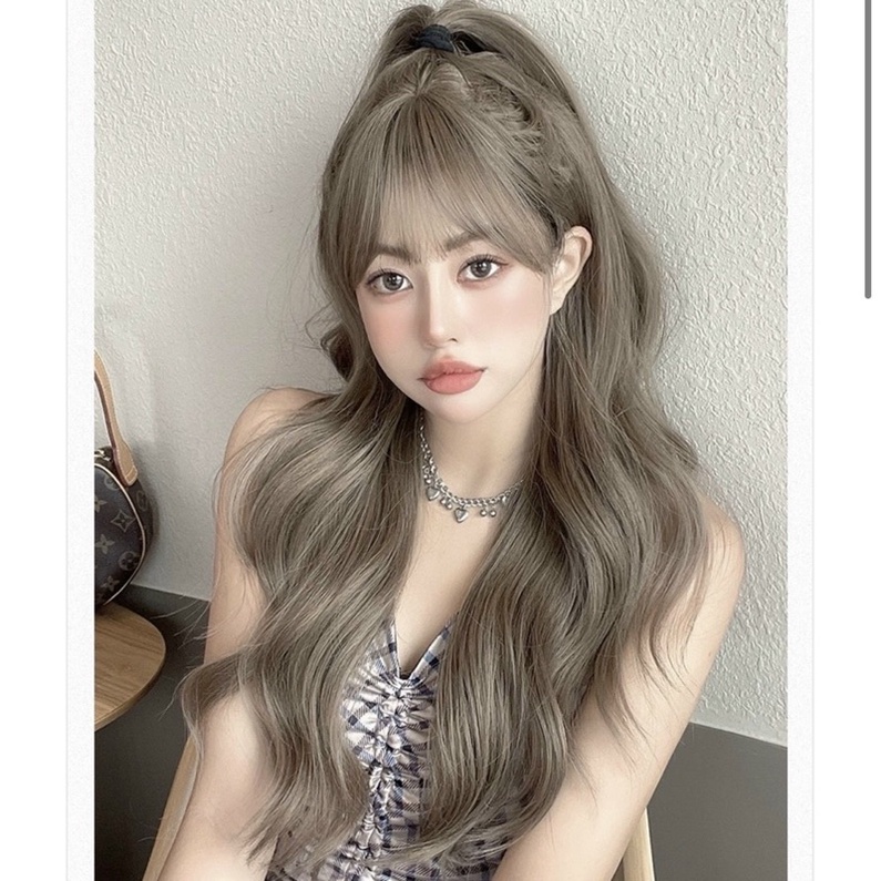 tóc giả xám nâu xoăn ❤️free ship 50k❤️tặng lưới chùm tóc