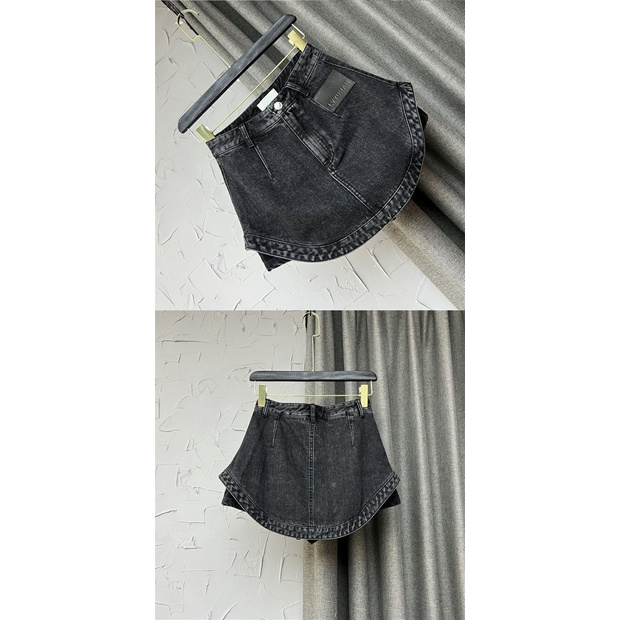 Váy ngắn denim cạp cao cỡ lớn vạt vòng cung màu đen thời trang nữ 2022