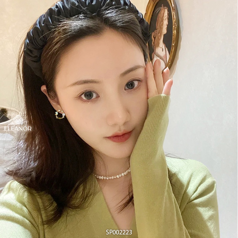 Bông tai nữ chuôi bạc 925 Eleanor Accessories hình tròn đính đá nhiều màu phụ kiện trang sức 2223