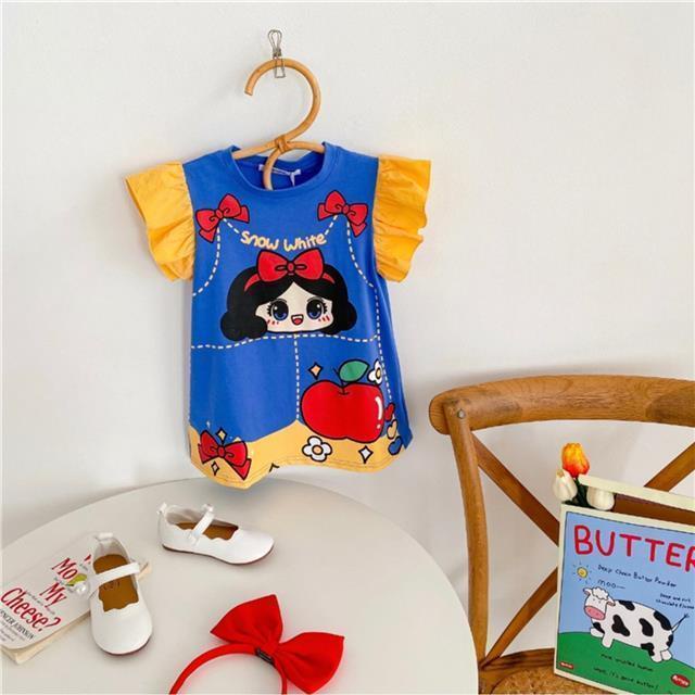 Đầm Công Chúa Tay Cánh Tiên In Họa Tiết Hoạt Hình Kiểu Hàn Quốc Thời Trang Mùa Hè Cho Bé Gái