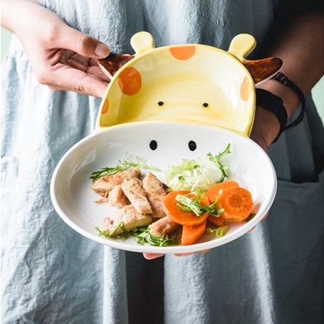 Đĩa Ăn Dặm Cho Bé AD39 Hình Hươu Cao Cổ Chất Liệu Gốm Sứ Cao Cấp Chịu Nhiệt Cao YOOTA BABY