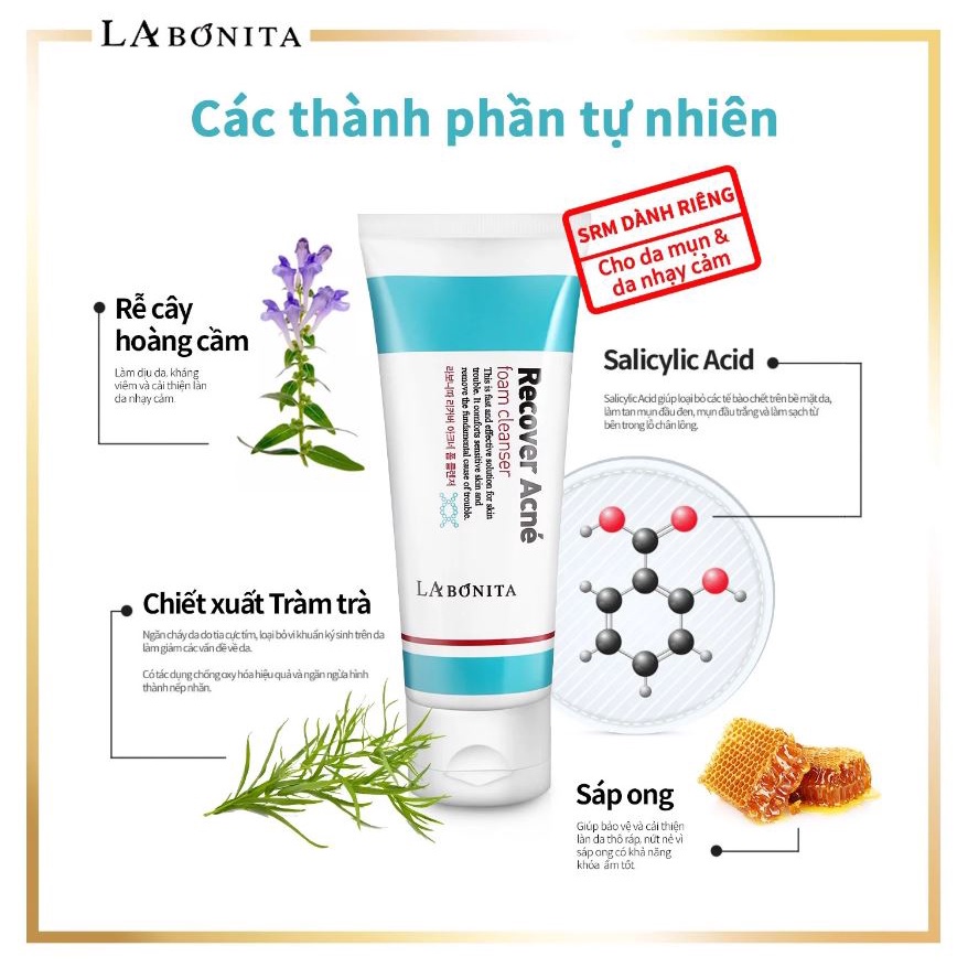 Sữa Rửa Mặt Cho Da Dầu Mụn La Bonita Recover Acne Foam Cleanser 100ml