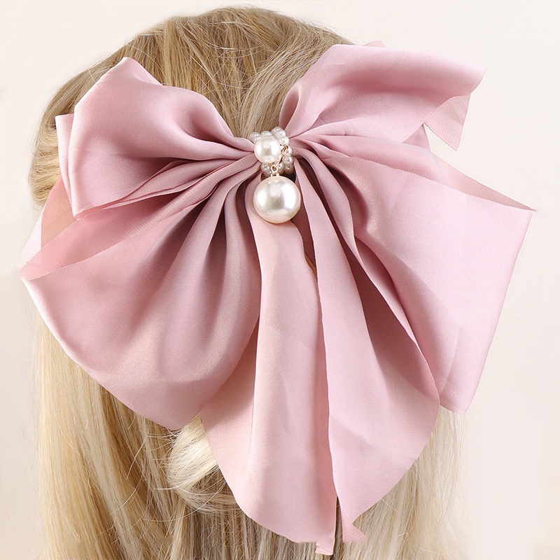 Kẹp Tóc Hình Nơ Đính Hạt Ngọc Trai Bằng Vải Chiffon Dễ Thương Dành Cho Bạn Gái