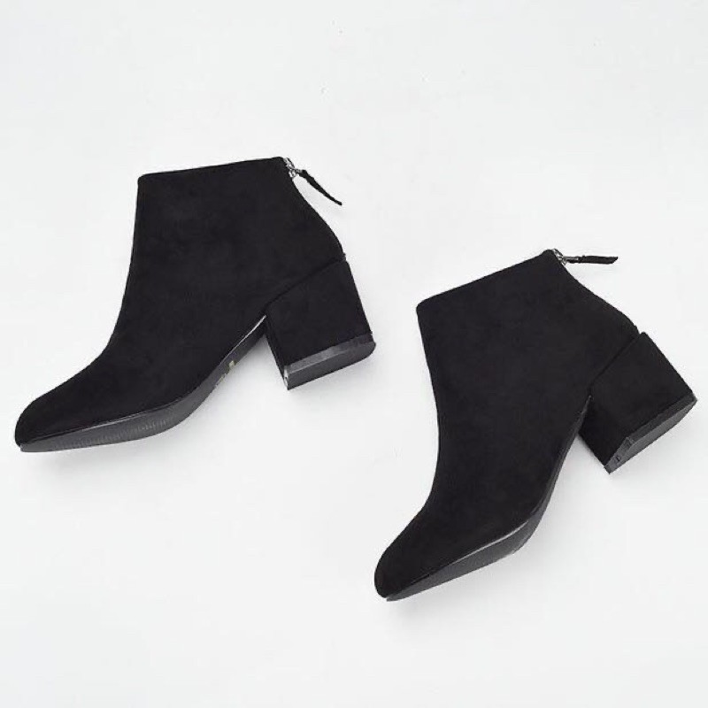 Bốt da trơn cổ thấp kéo khoá sau | BigBuy360 - bigbuy360.vn