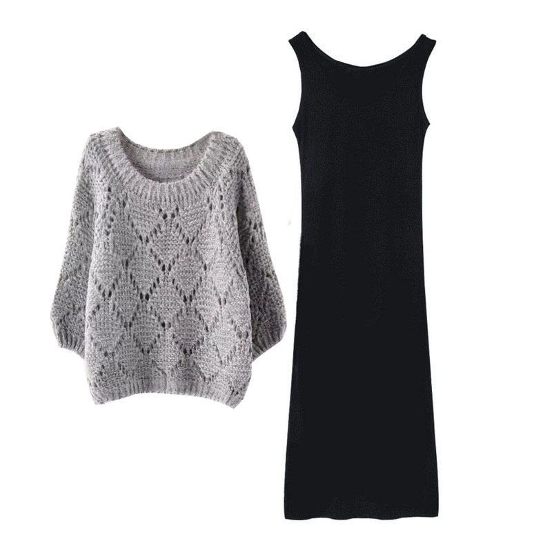 Bộ Áo Sweater Dệt Kim Dáng Dài Phối Chân Váy Dài Kiểu Hàn Quốc Thời Trang Mùa Xuân 2022 Cho Nữ