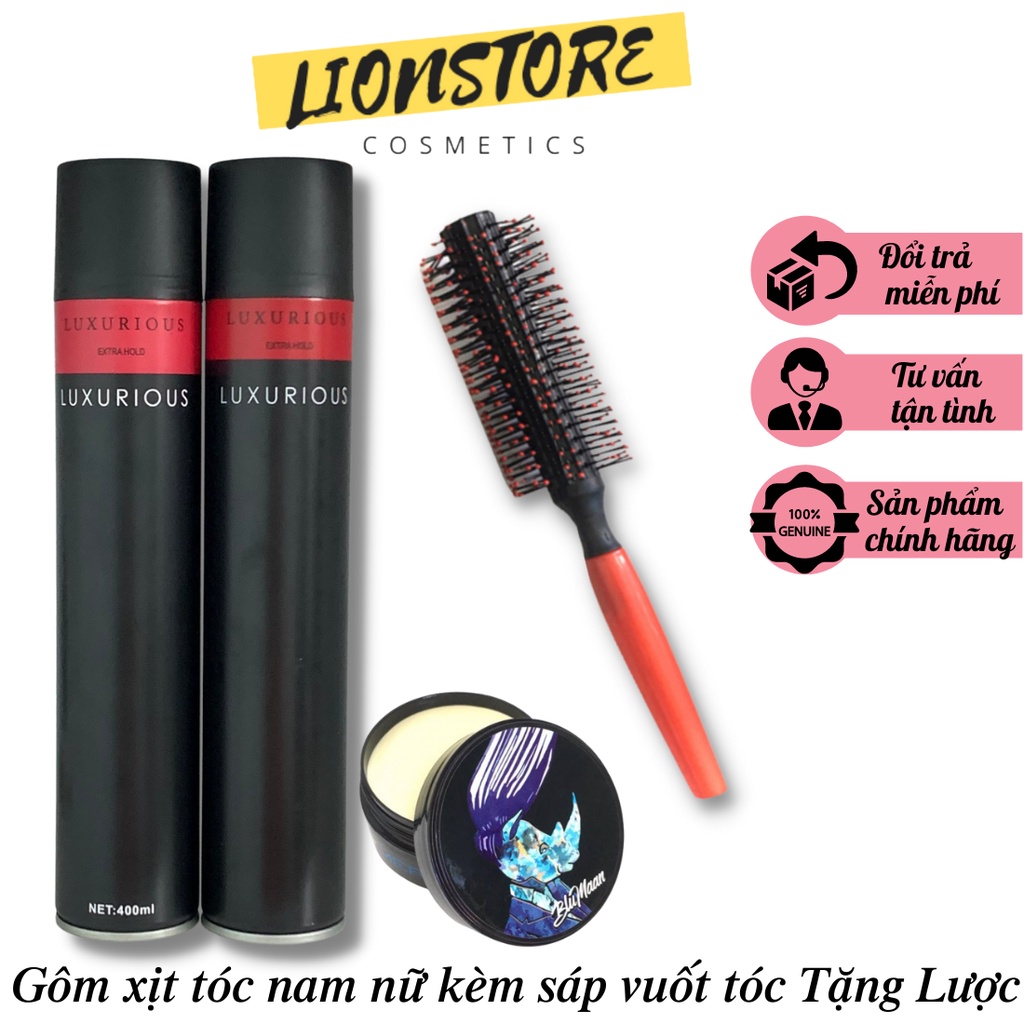 Sáp vuốt tóc Bluman tê giác kèm  gôm xịt tóc LUXURIOUS 400ml chuẩn salon tặng lược tròn