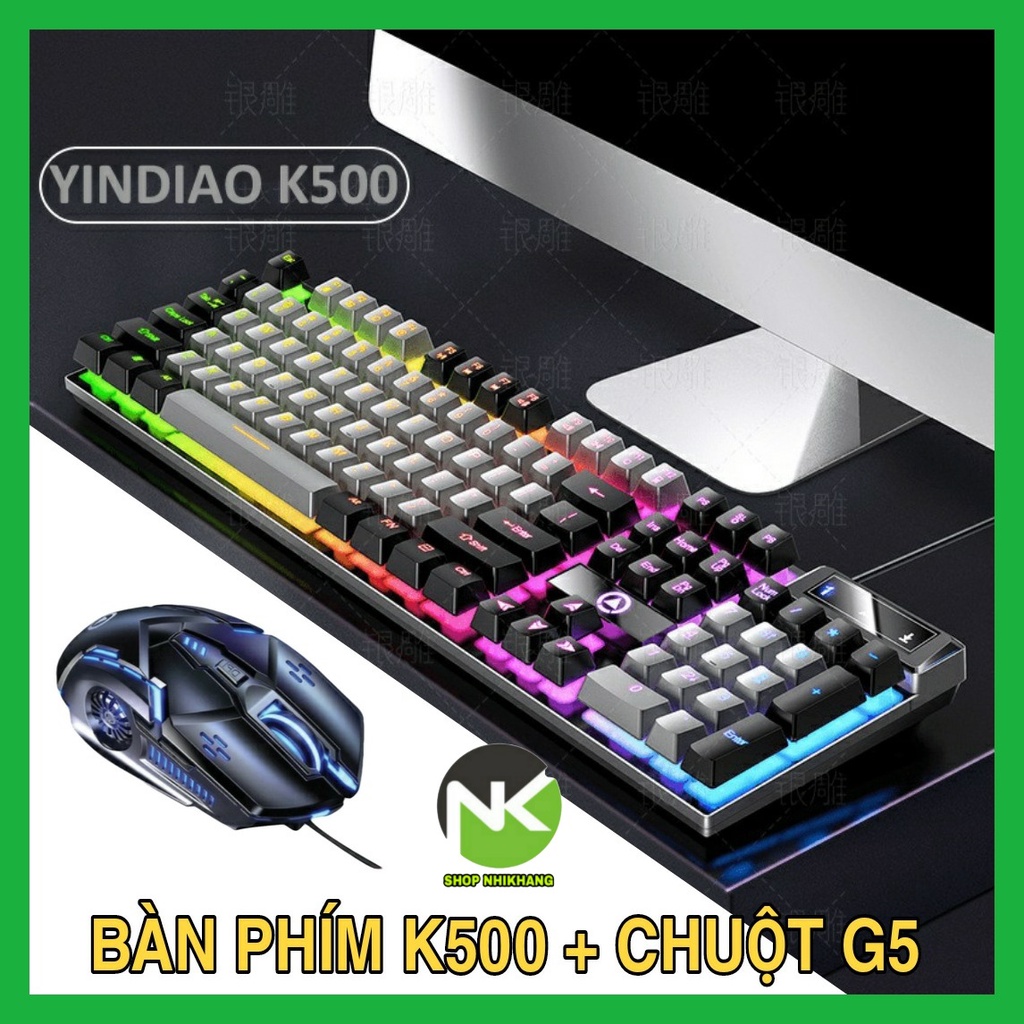 COMBO Bàn phím giả cơ YINDIAO K500 + Chuột G5 đa dạng màu sắc kèm theo đèn led 7 màu xuyên phím dành cho game thủ - NK